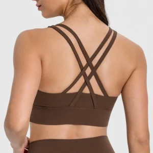 Custom logo cross back sports bra for women yoga fitness and high impact workouts