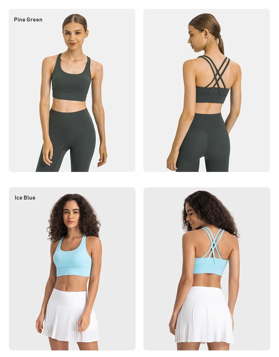 High support workout bra with removable padded cups and wide elastic band