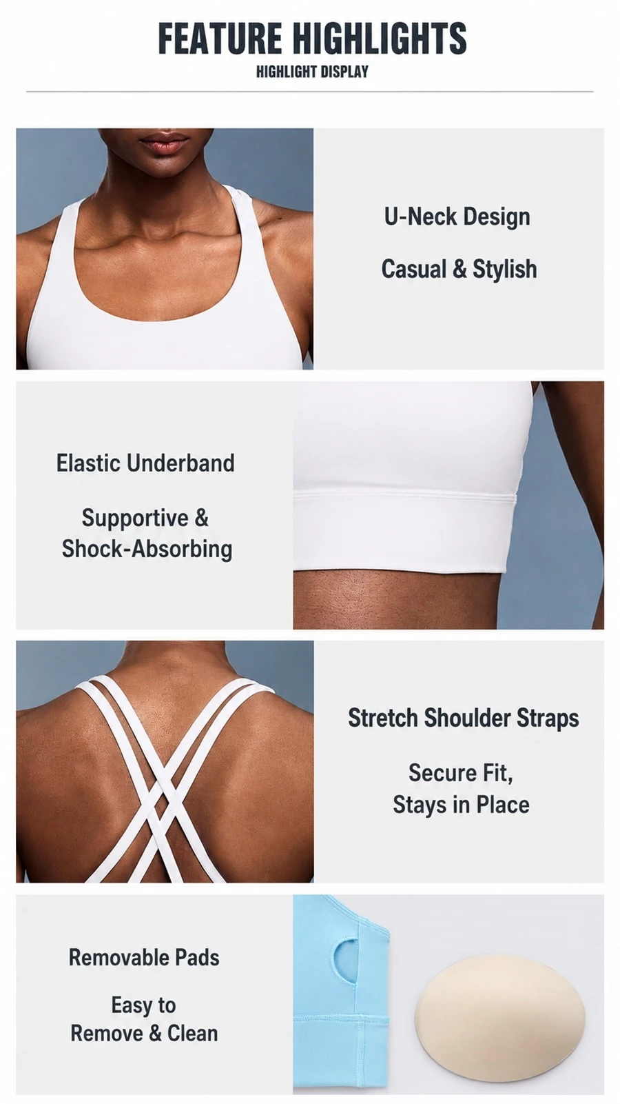 Custom logo cross back sports bra for women yoga fitness and high impact workouts-key features