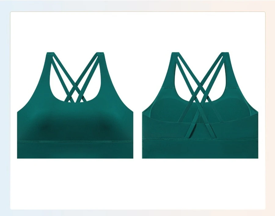 Women's cross back sports bra with U-neck design and supportive fit