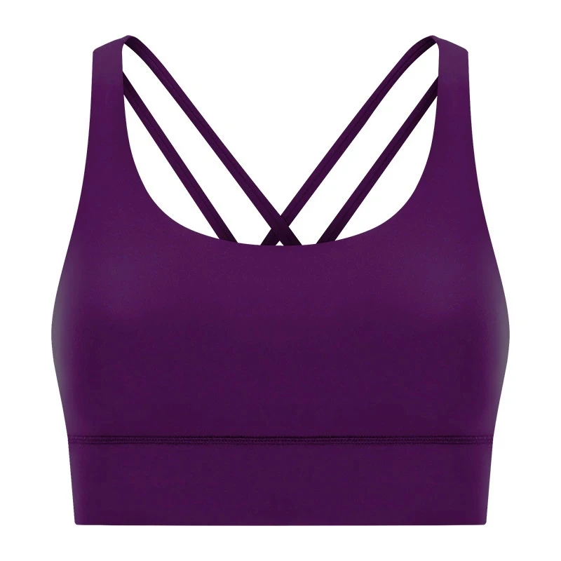 Custom logo cross back sports bra for women yoga fitness and high impact workout-maroon purple
