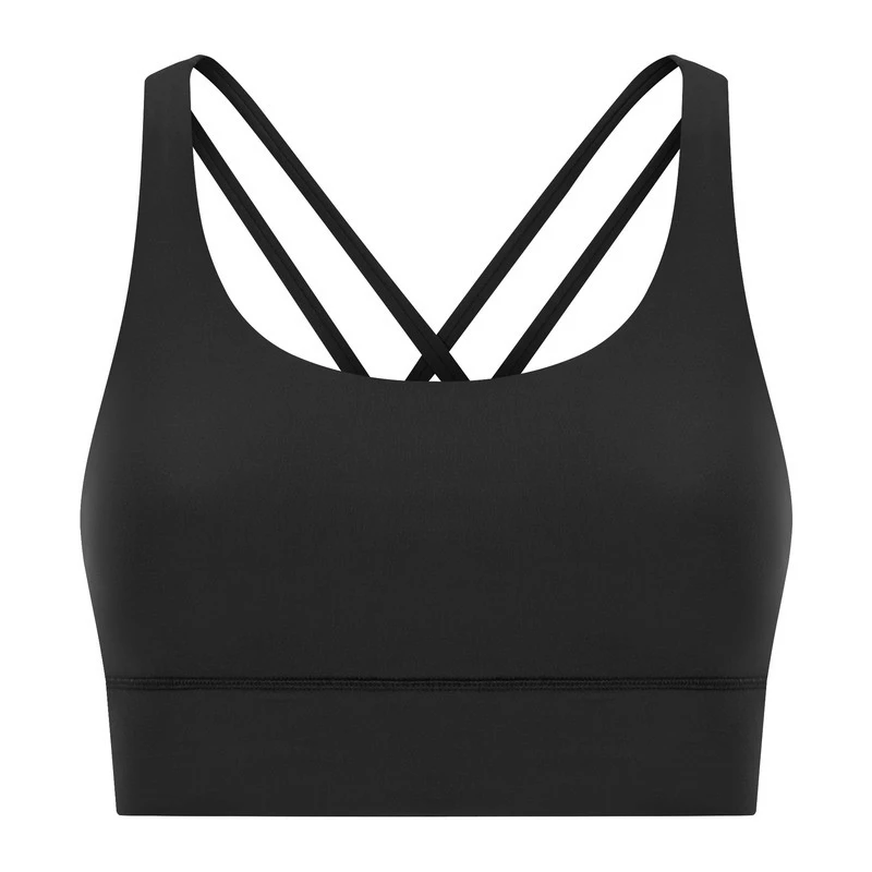 Custom logo cross back sports bra for women yoga fitness and high impact workouts-black