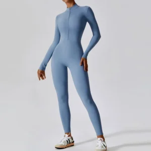 Compression Full Body Long-Sleeve Gym Bodysuit | High-Impact Yoga Jumpsuit with Half-Zip