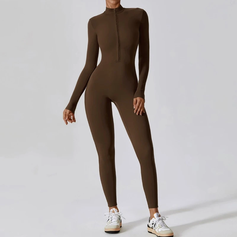 Compression Full Body Long-Sleeve Gym Bodysuit | High-Impact Yoga Jumpsuit with Half-Zip - Image 4