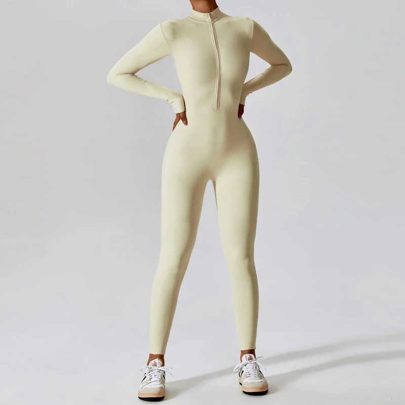 Compression Full Body Long-Sleeve Gym Bodysuit | High-Impact Yoga Jumpsuit with Half-Zip - Image 3