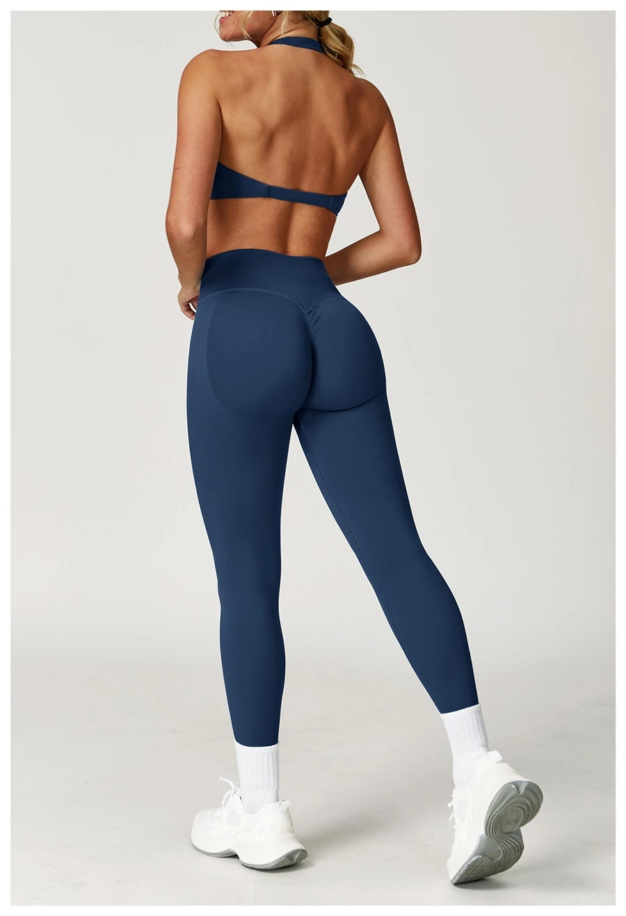 Women wearing cloud soft sports bra during yoga and outdoor fitness training-navy blue