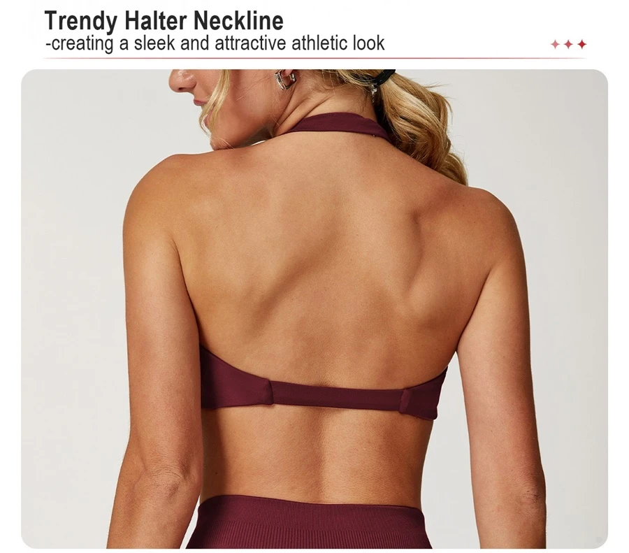 women's halter sports bra back view