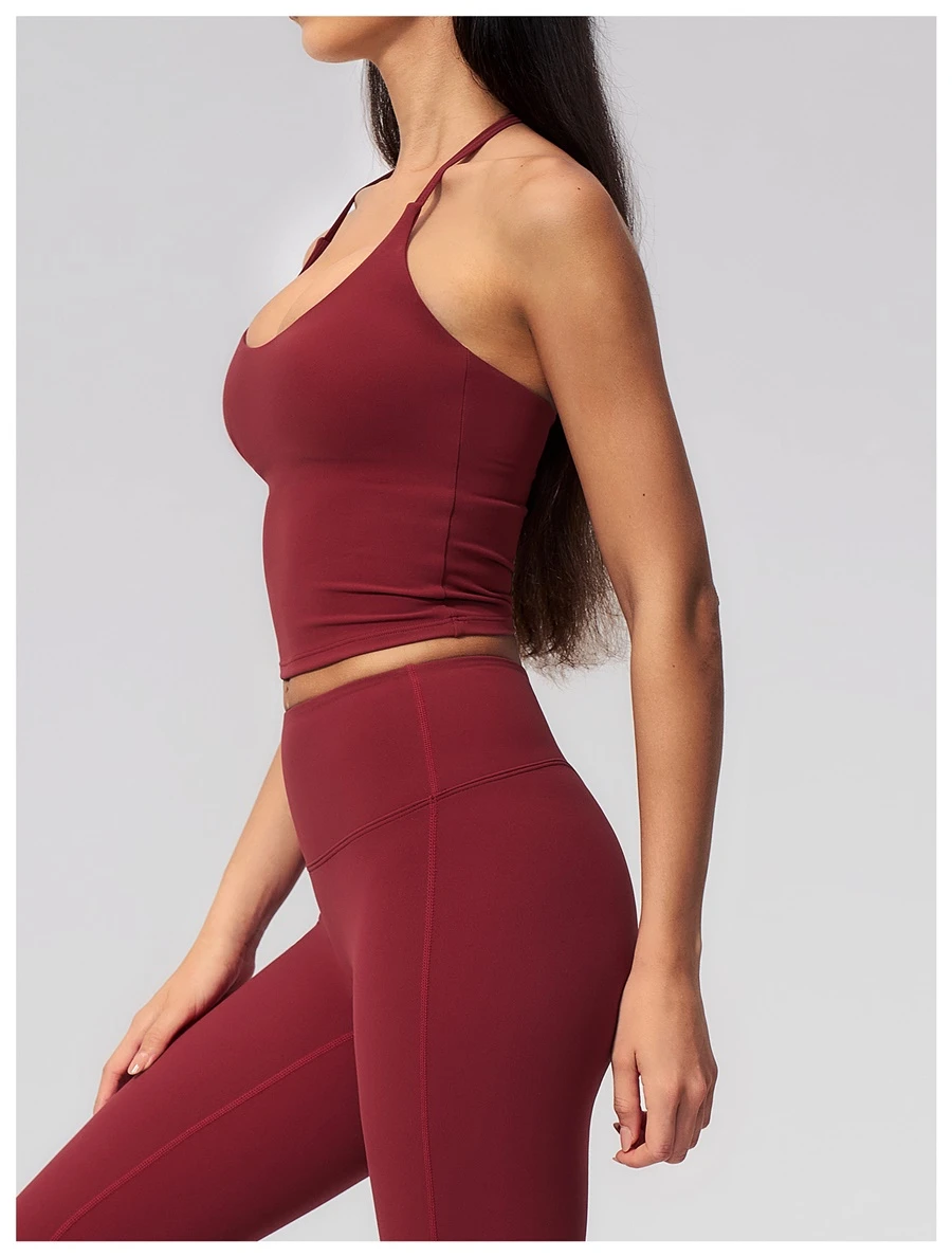 side view for Buttery soft nylon spandex fitness tank top for yoga and Pilates-angola red