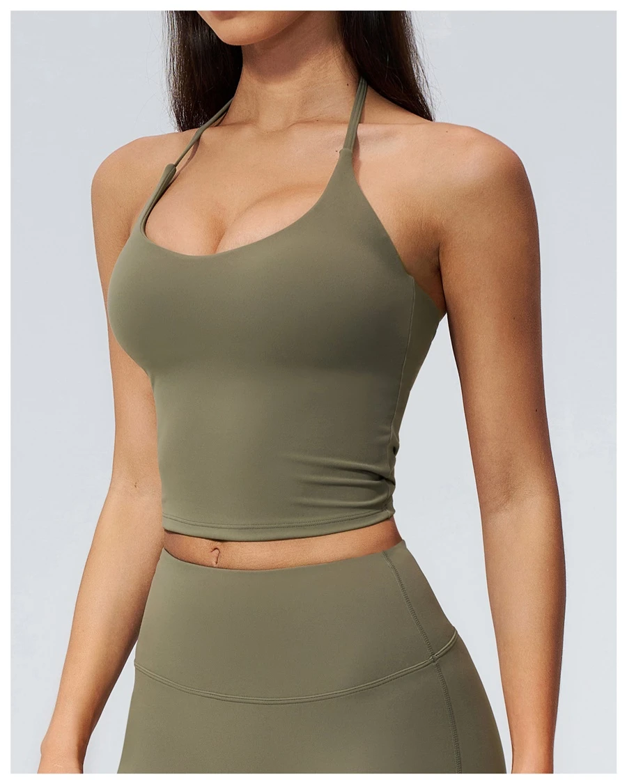 side view for Buttery soft nylon spandex fitness tank top for yoga and Pilates-greyed pine