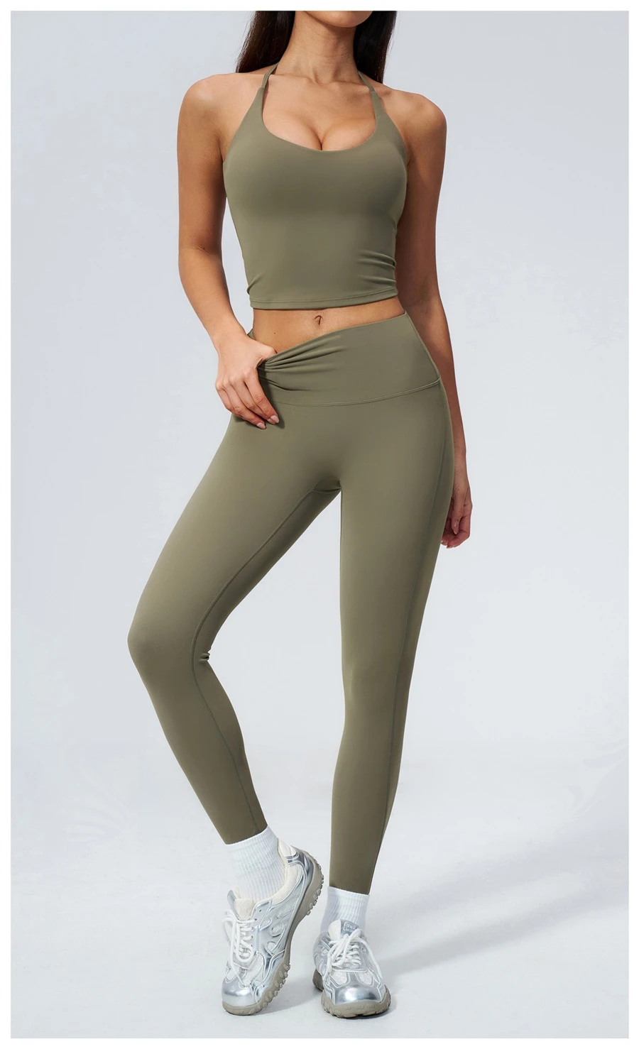 Buttery soft nylon spandex fitness tank top for yoga and Pilates-matching set