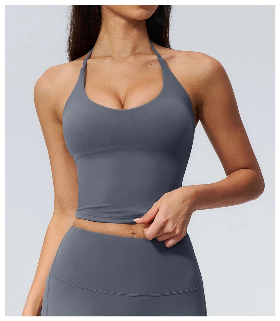 Buttery soft nylon spandex fitness tank top for yoga and Pilates-misty blue