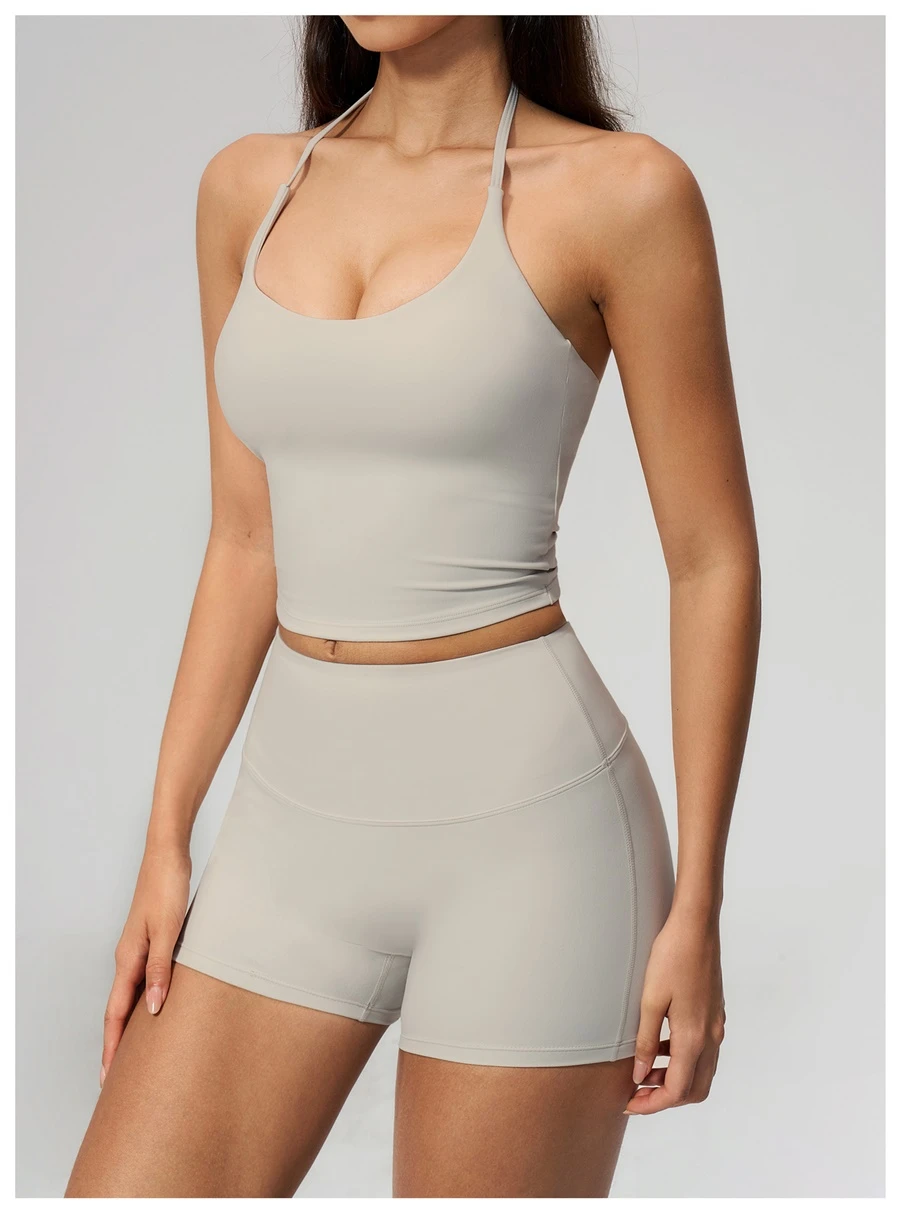 side view for Buttery soft nylon spandex fitness tank top for yoga and Pilates-pearl grey