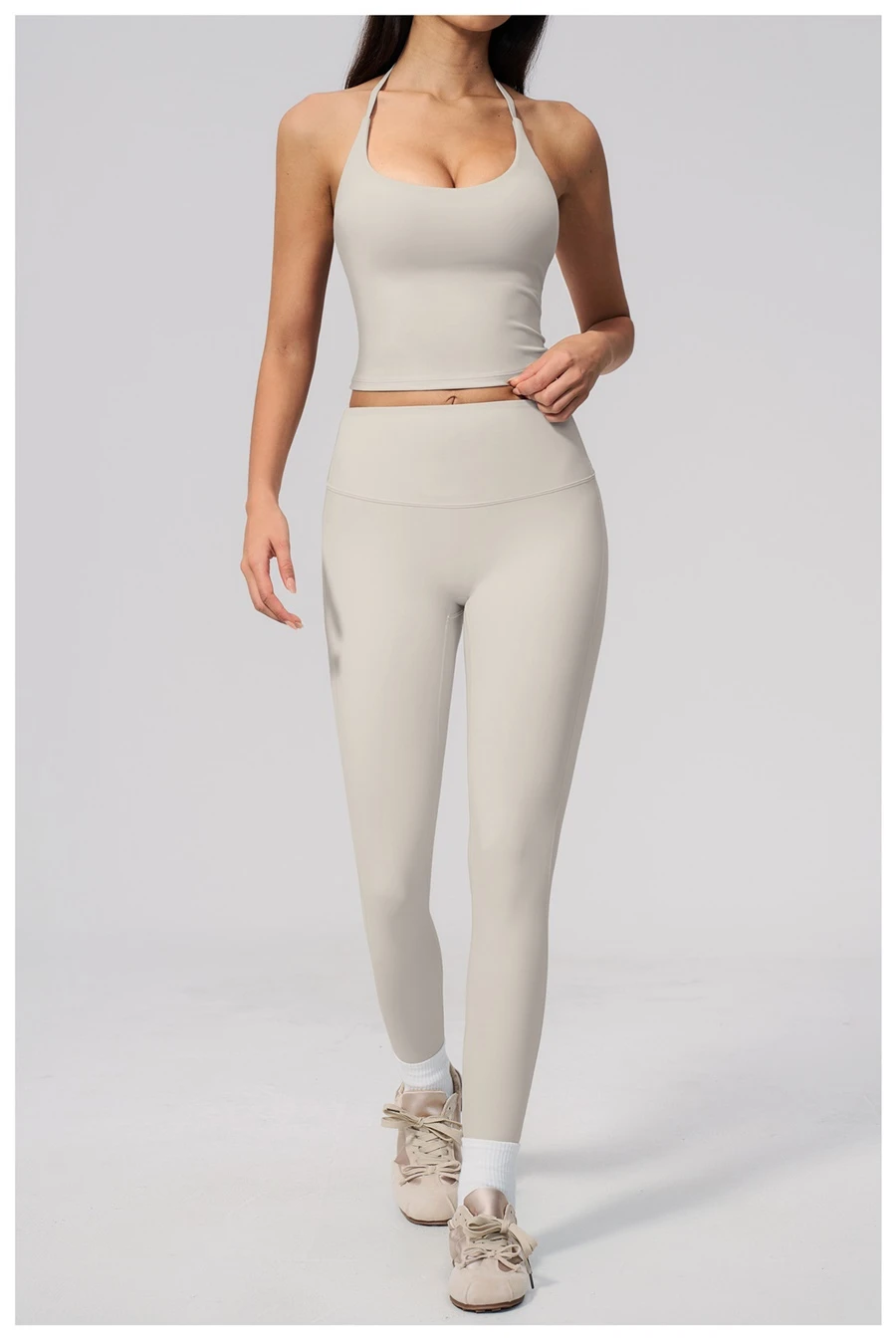 Buttery soft nylon spandex fitness tank top for yoga and Pilates-pearl grey matching set