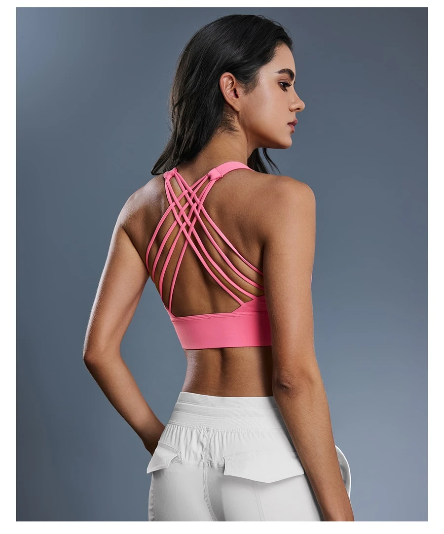 Women's cross back workout bra with multi strap open back design
