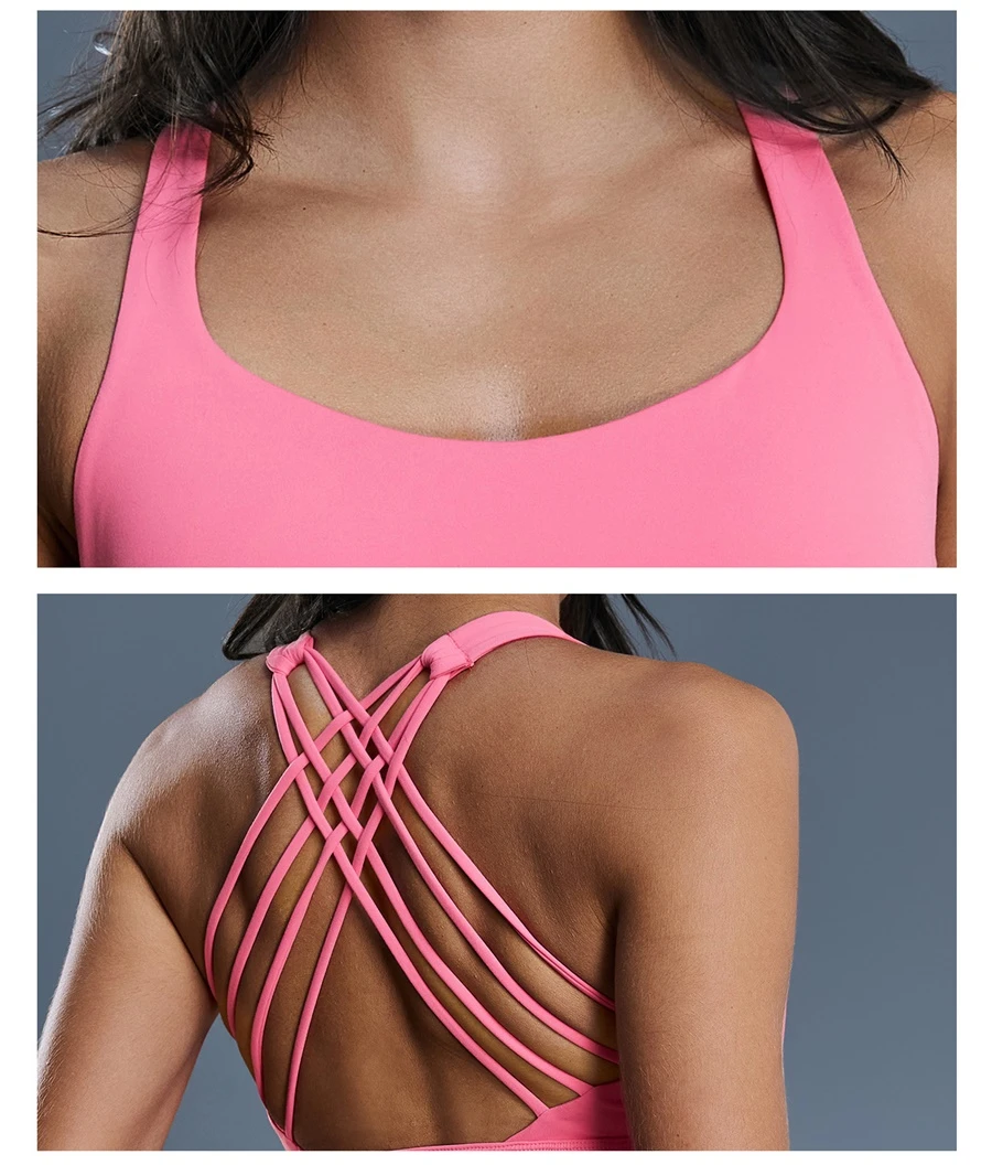 Women's cross back workout bra with multi strap open back design