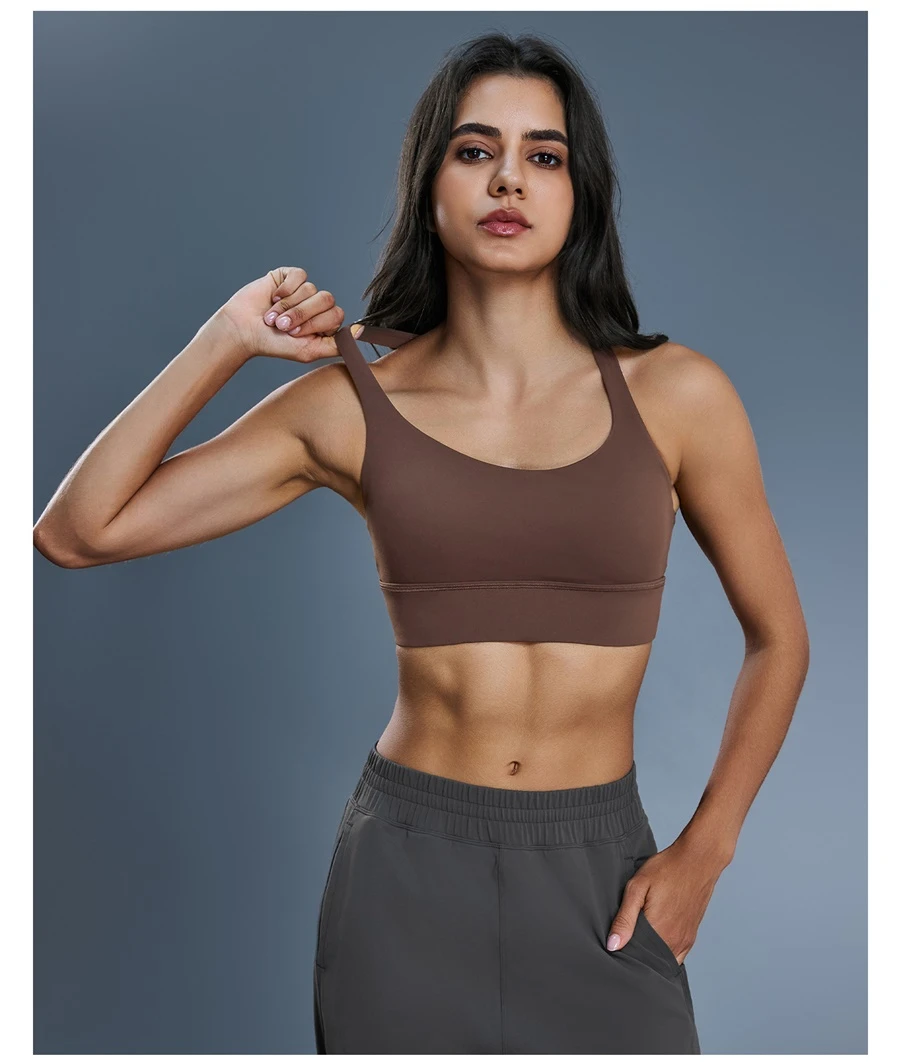 High impact sports bra with removable pads and wide shoulder straps
