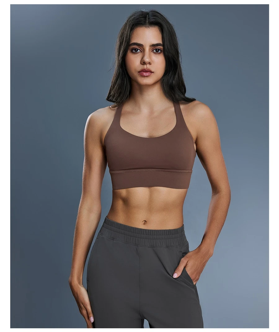 Women's gym bra made from soft double sided brushed nylon spandex fabric