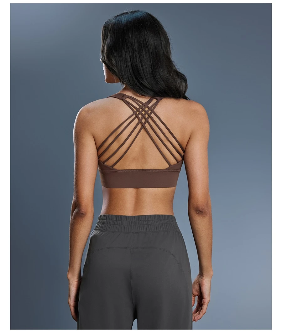 Women's cross back workout bra with multi strap open back design