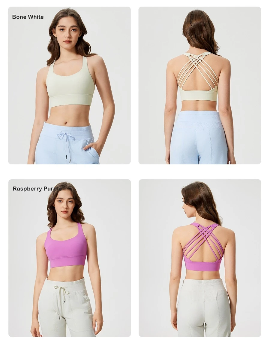 High impact sports bra with removable pads and wide shoulder straps