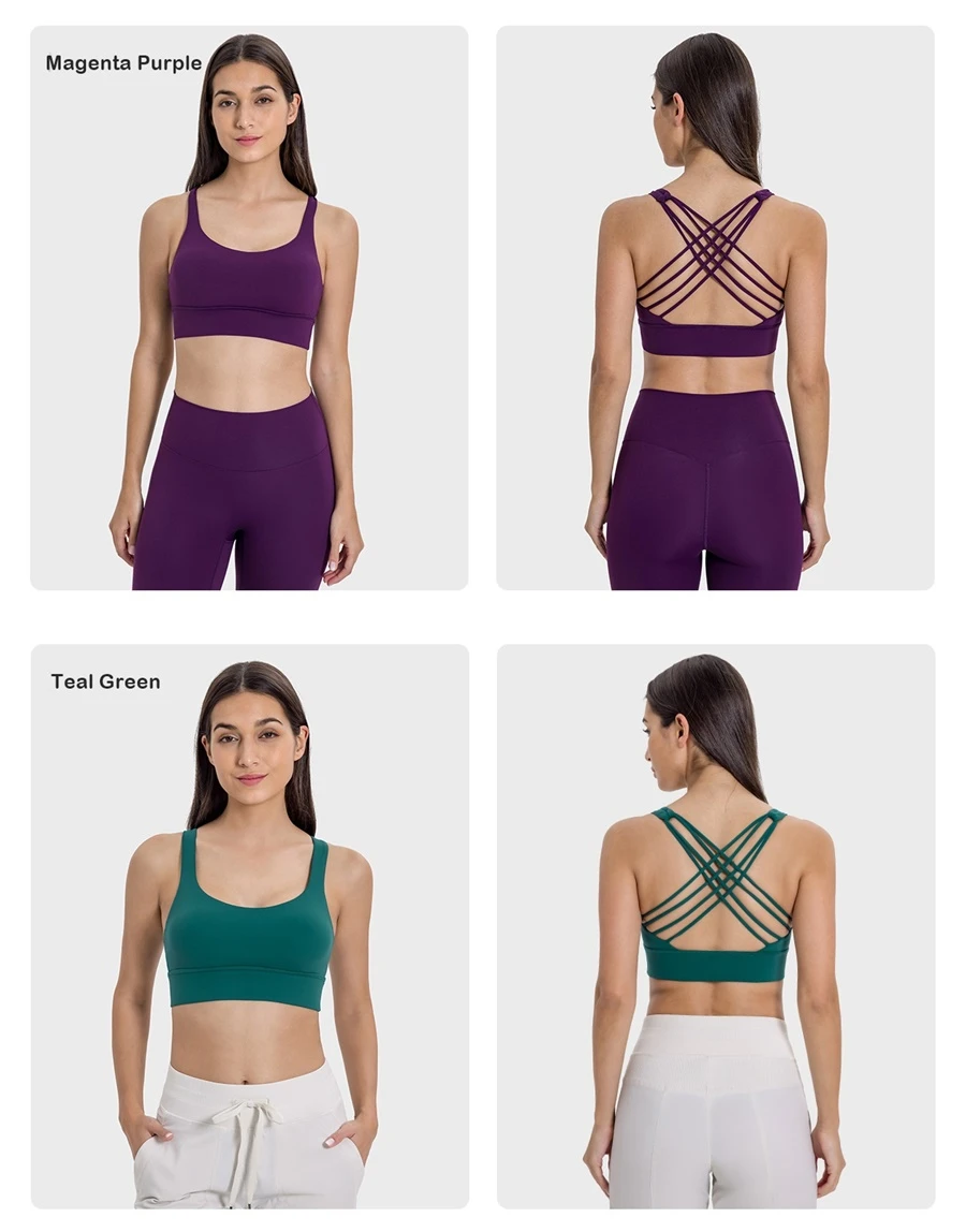 Women's cross back workout bra with multi strap open back design