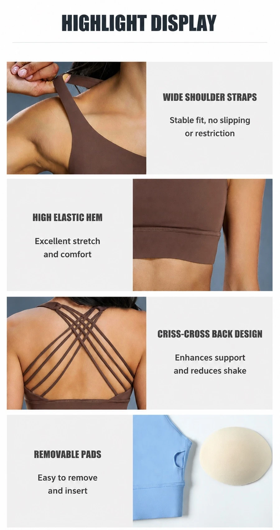 Women's high support cross back sports bra for high impact workouts-key features