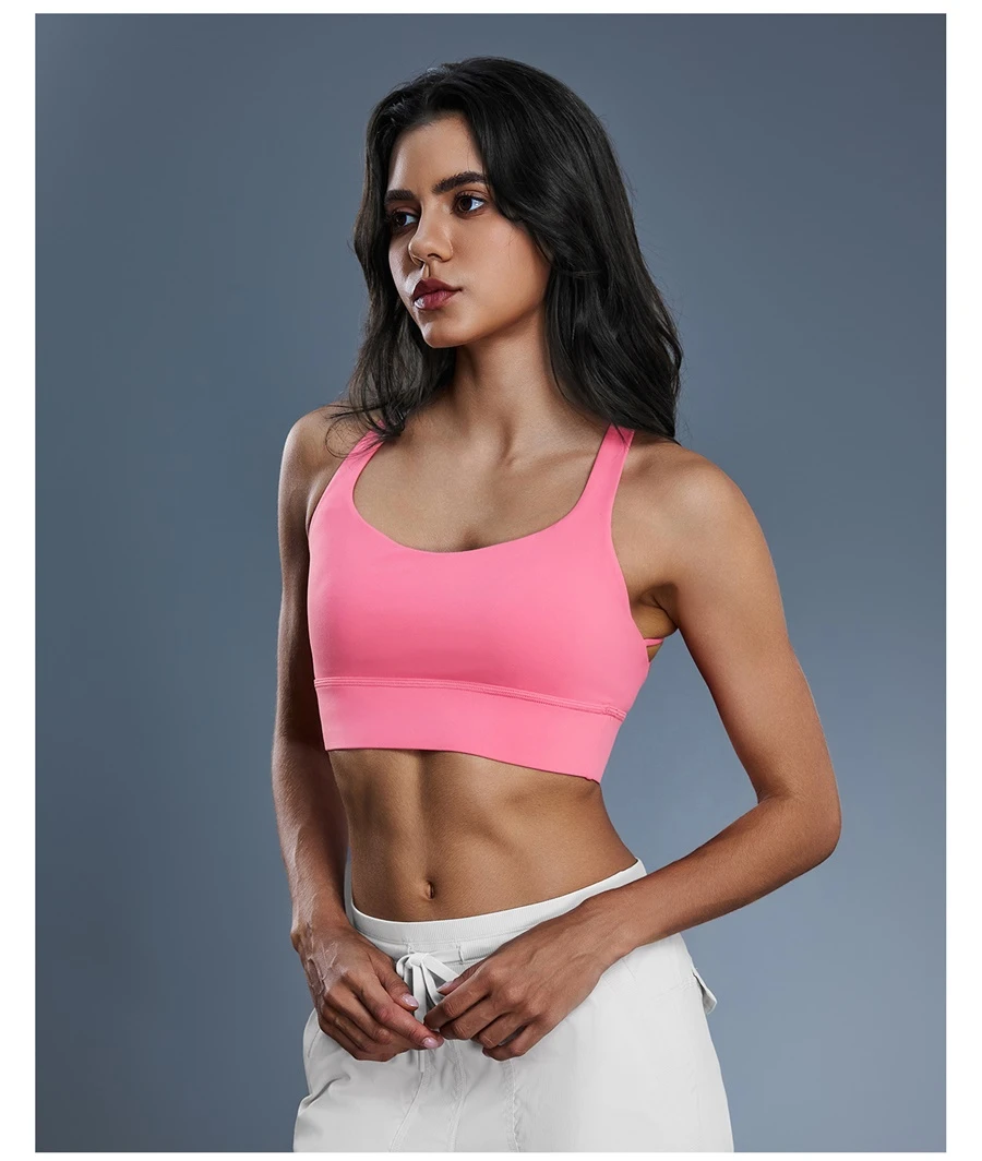 High impact sports bra with removable pads and wide shoulder straps