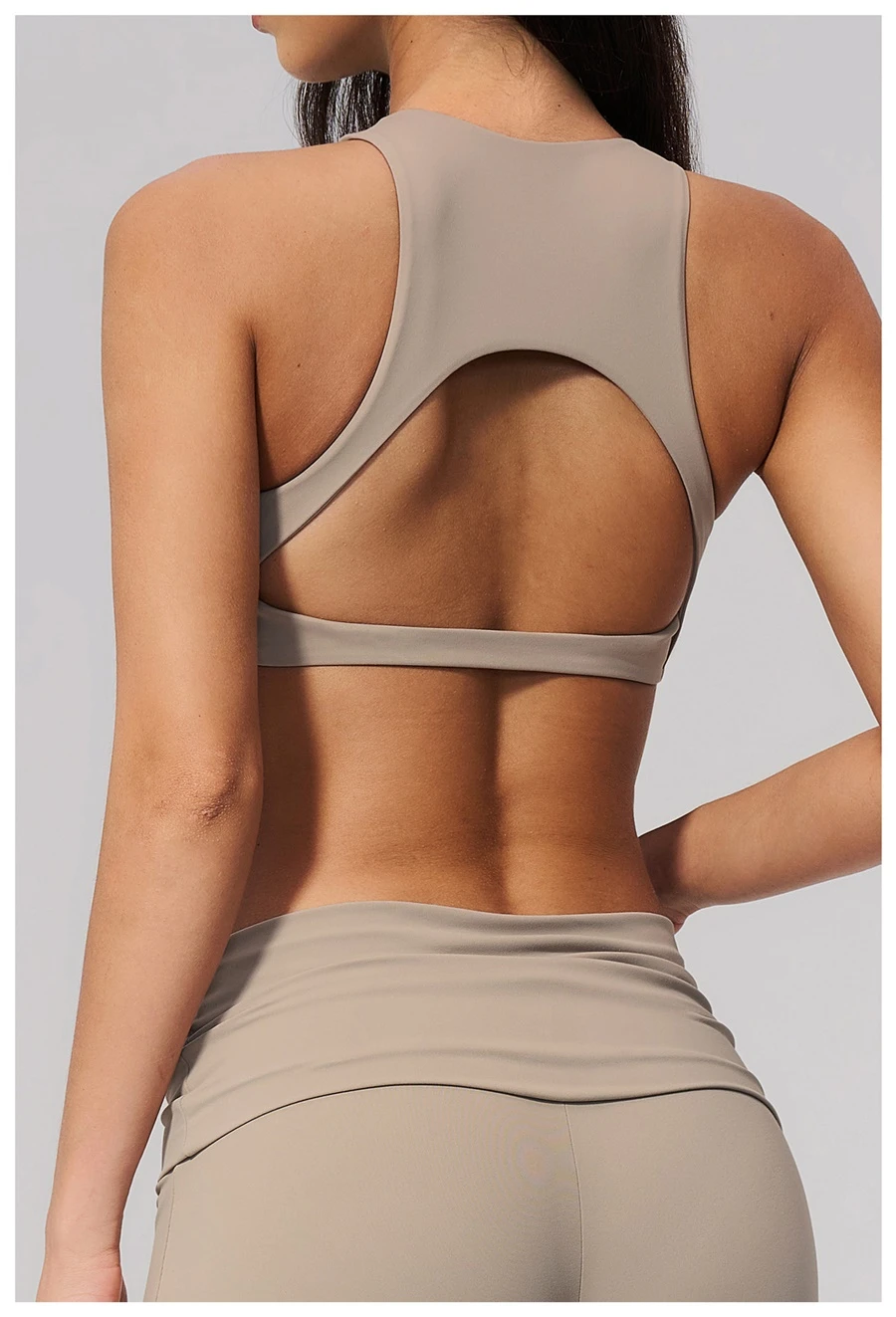 Open back fitness sports bra with four way stretch support design-flaxen