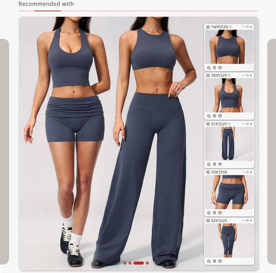 Woman wearing high impact backless sports bra during yoga and gym training-matching set