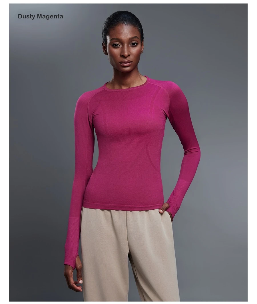 Women's seamless workout shirt with soft stretchy nylon fabric-dusty magenta