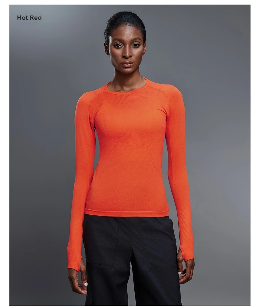 Women's seamless workout shirt with soft stretchy nylon fabric-hot red