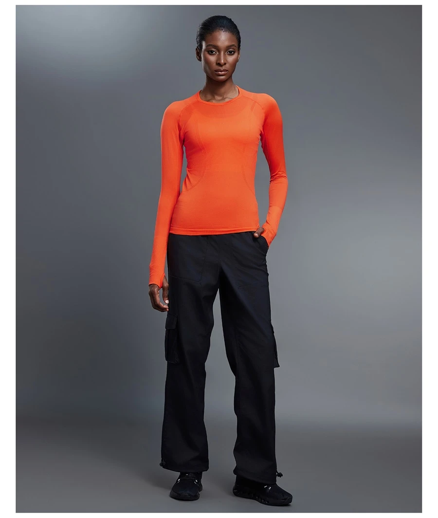 Long sleeve yoga top with thumb hole sleeve design for women-hot red