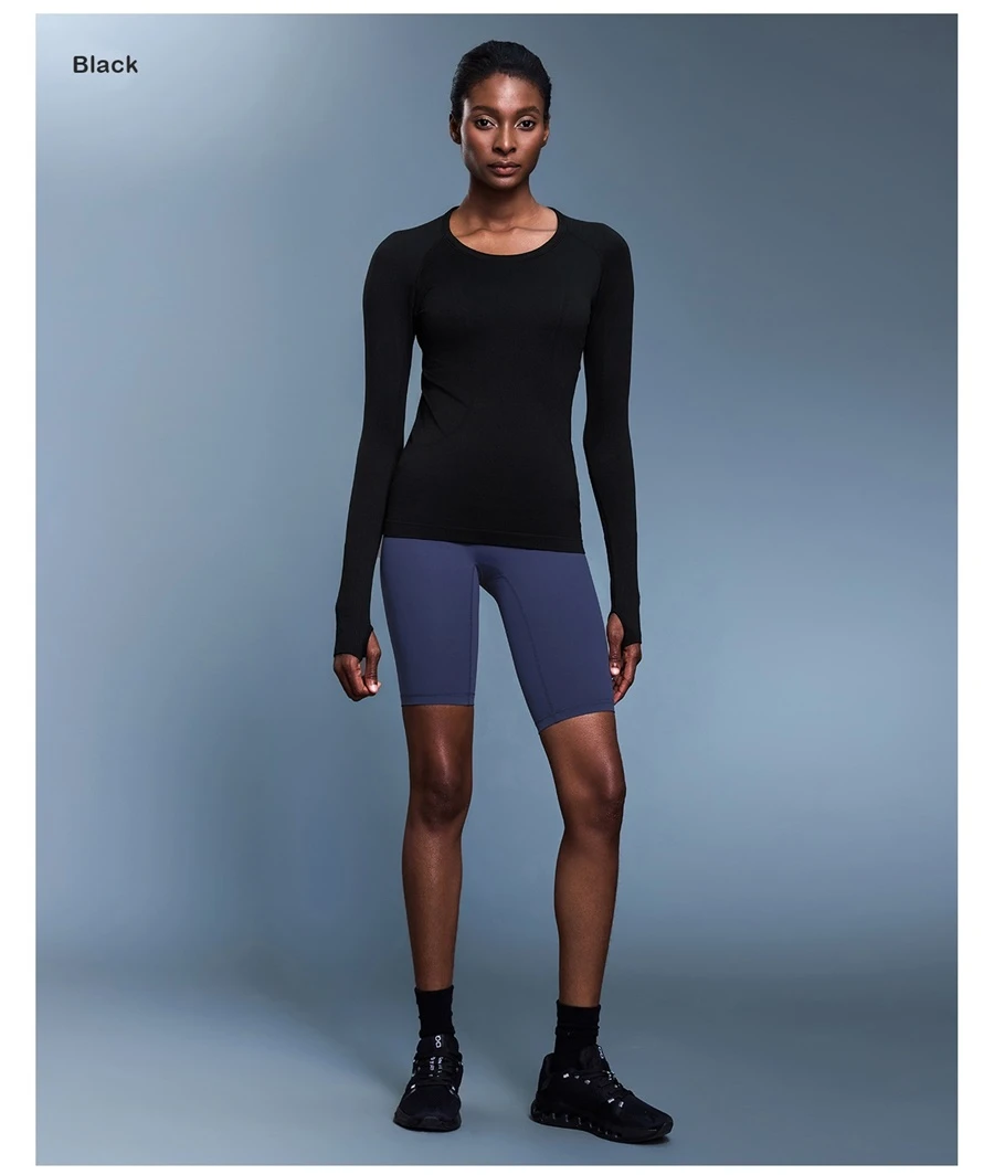 Women's seamless workout shirt with soft stretchy nylon fabric-black
