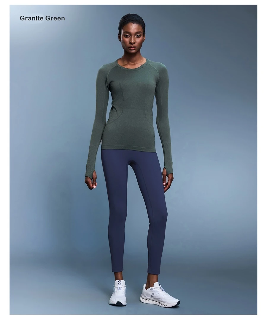 Women's seamless workout shirt with soft stretchy nylon fabric-granite green