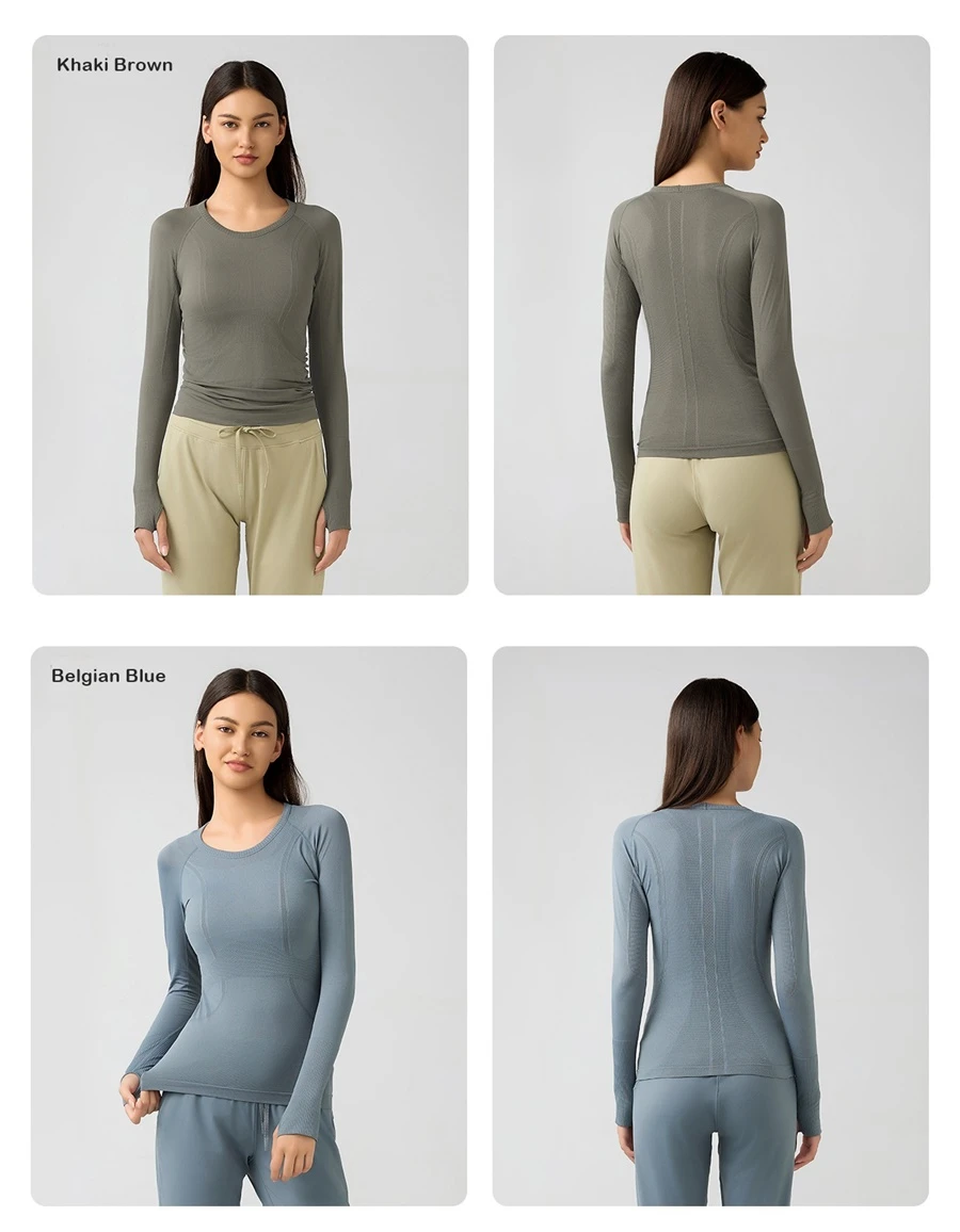Women's seamless workout shirt with soft stretchy nylon fabric