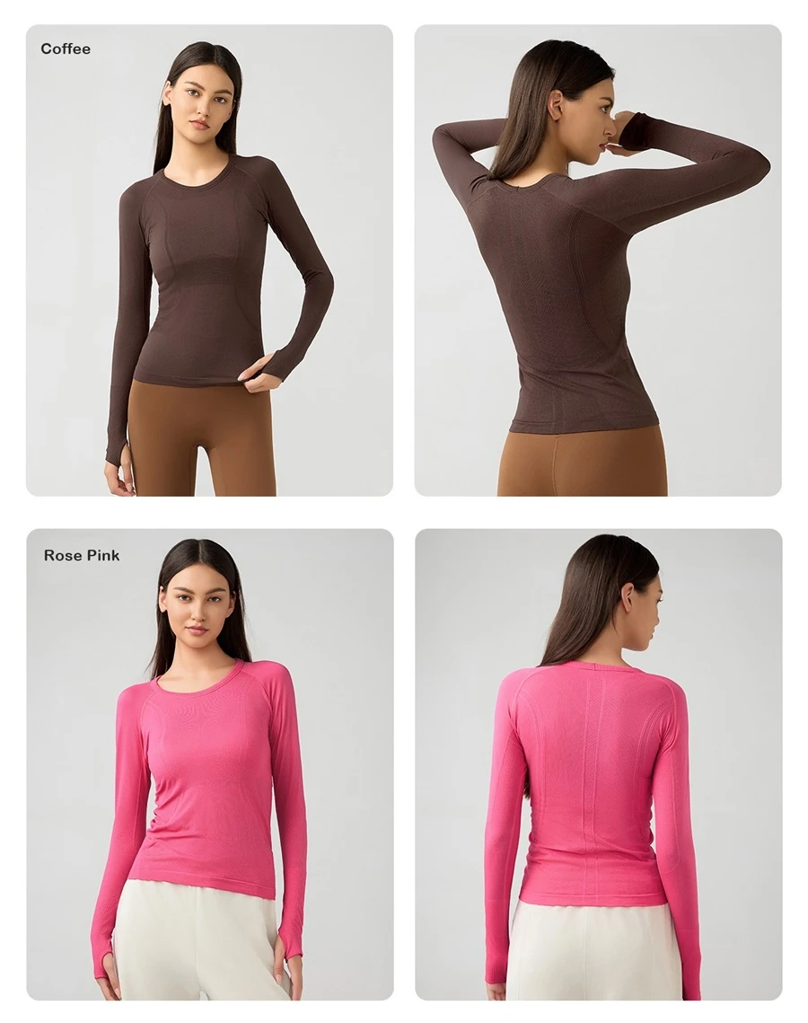 Long sleeve yoga top with thumb hole sleeve design for women