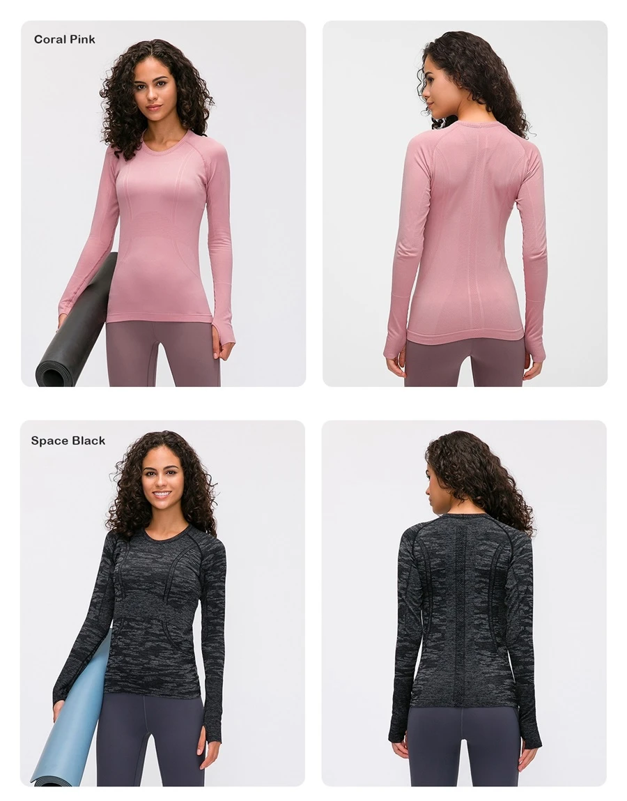 Long sleeve yoga top with thumb hole sleeve design for women