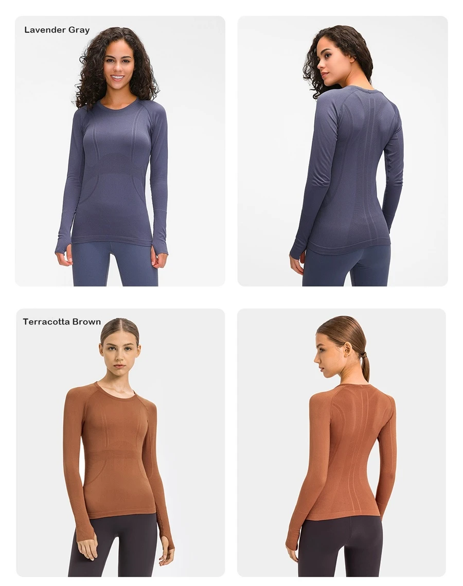 Long sleeve yoga top with thumb hole sleeve design for women