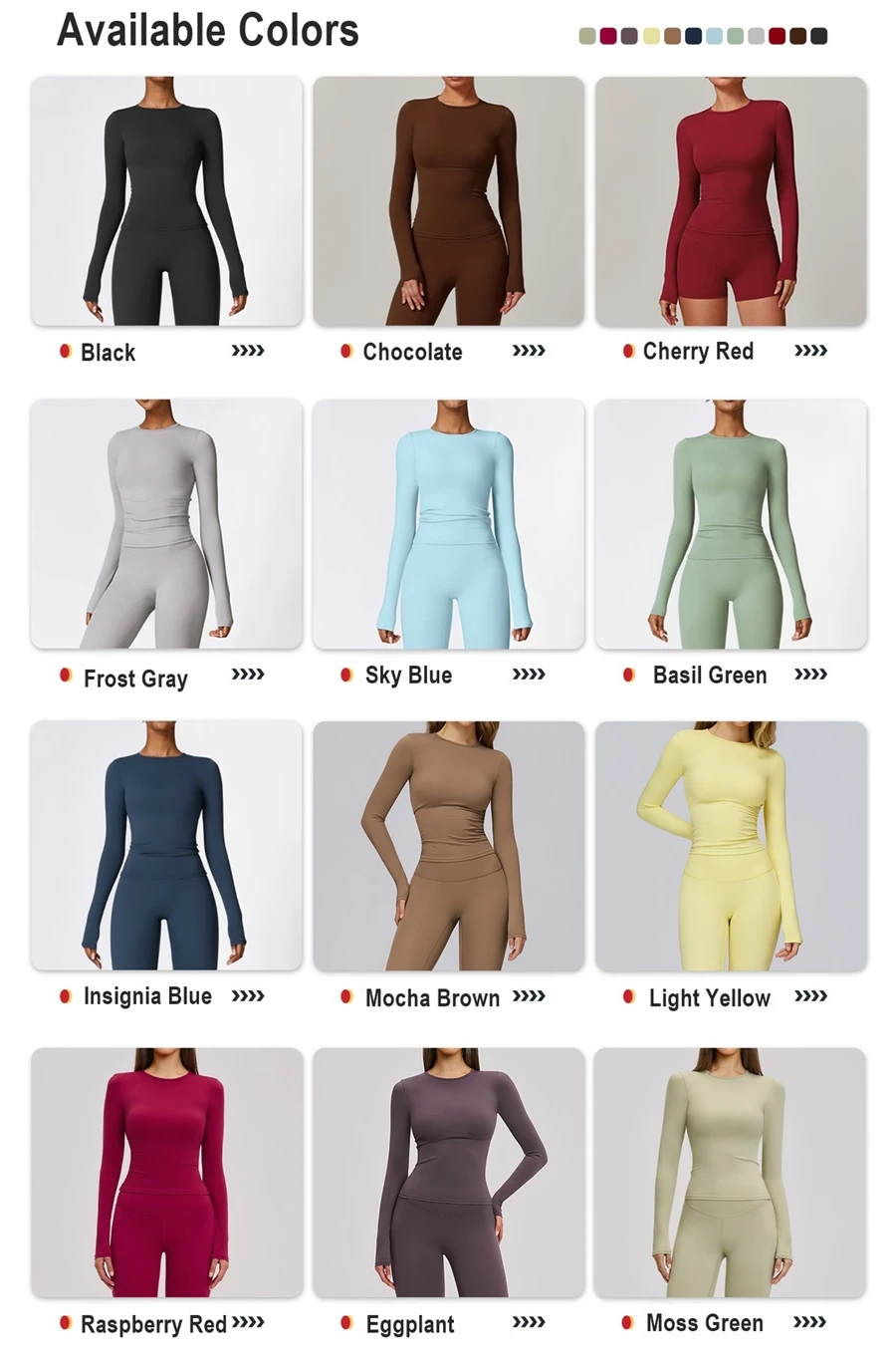 Women's winter brushed long sleeve yoga top with four-way stretch compression fabric for yoga, Pilates, running and gym workouts-available colors