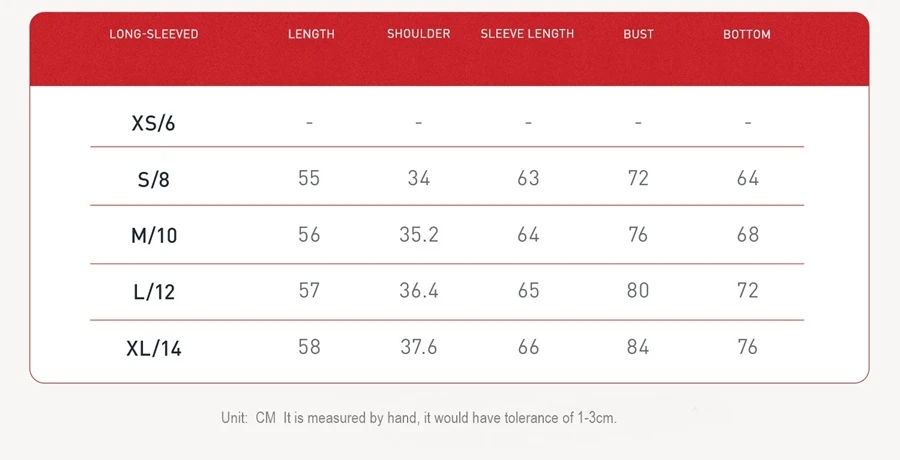 Women's winter brushed long sleeve yoga top with four-way stretch compression fabric for yoga, Pilates, running and gym workouts-size chart