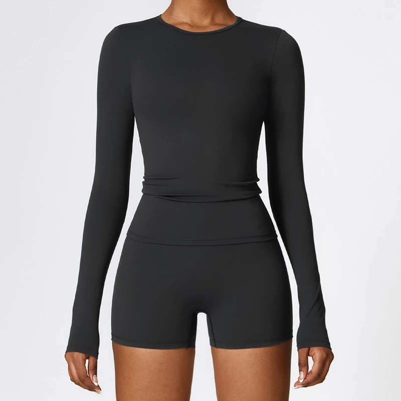 Women's winter brushed long sleeve yoga top with four-way stretch compression fabric for yoga, Pilates, running and gym workouts