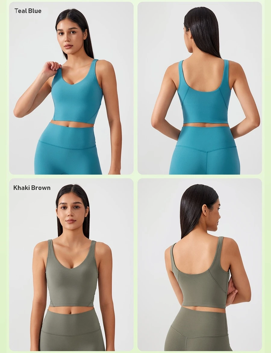 Soft nylon spandex workout bra tank top with V-neck design