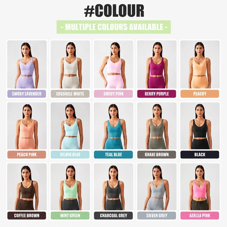 Women's V-neck longline sports bra with built-in pads for yoga and fitness-available colors