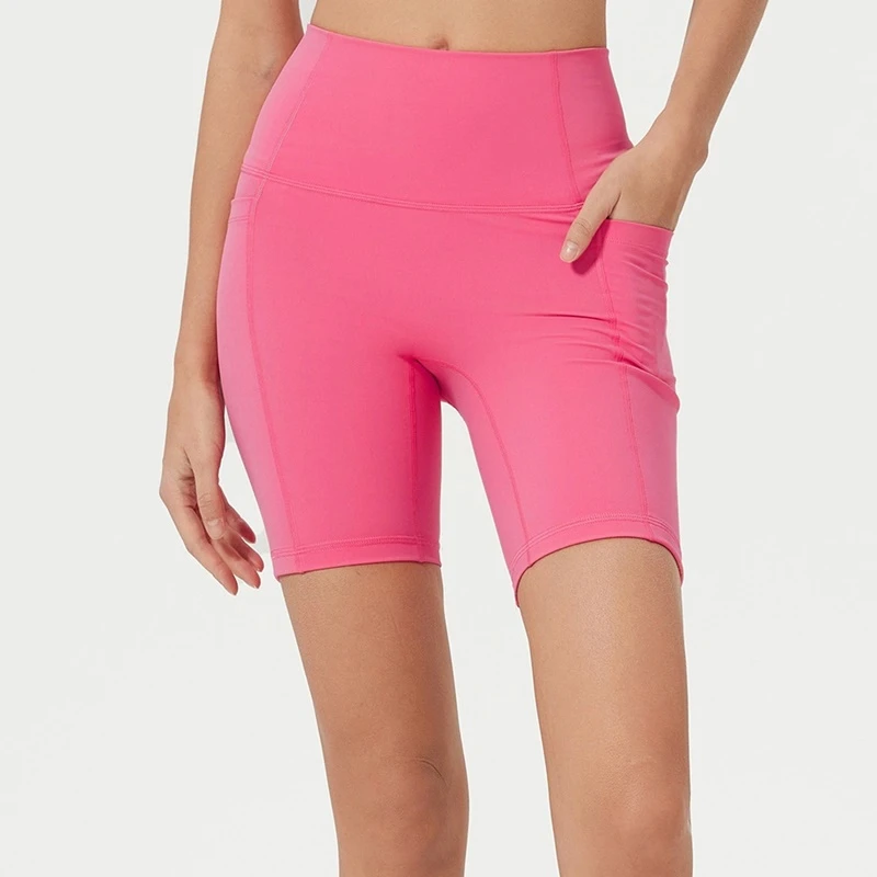 High-Waist Lifting Yoga Shorts | Side-Pocket Workout Shorts with Seamless Crotch & Tummy Control