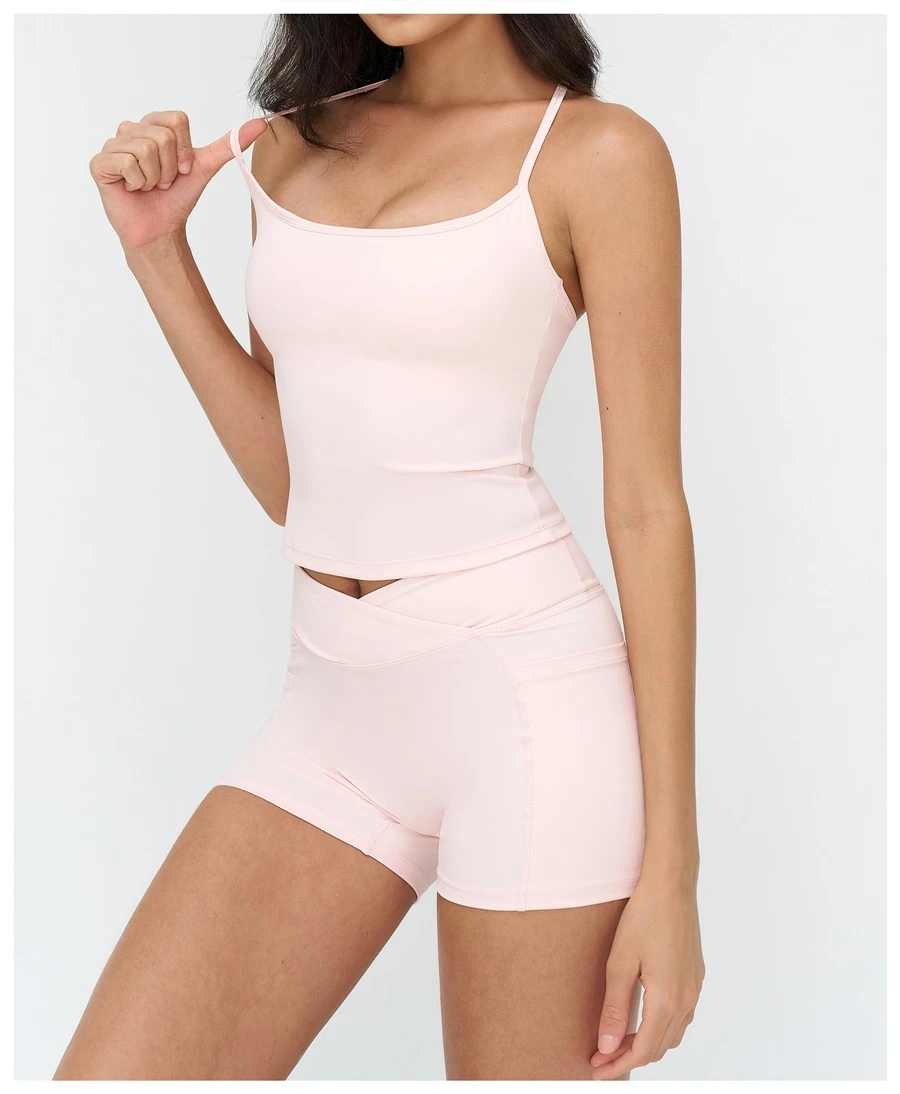 Women's fitness tank top with removable padded cups and four way stretch fabric-light pink