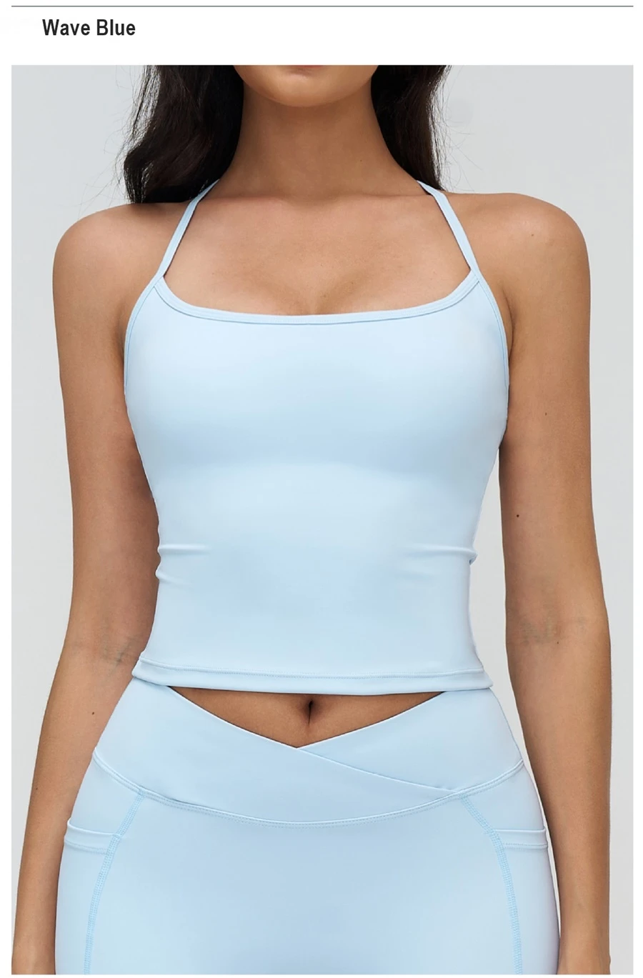 Longline yoga tank top with body shaping fit for women-wave blue