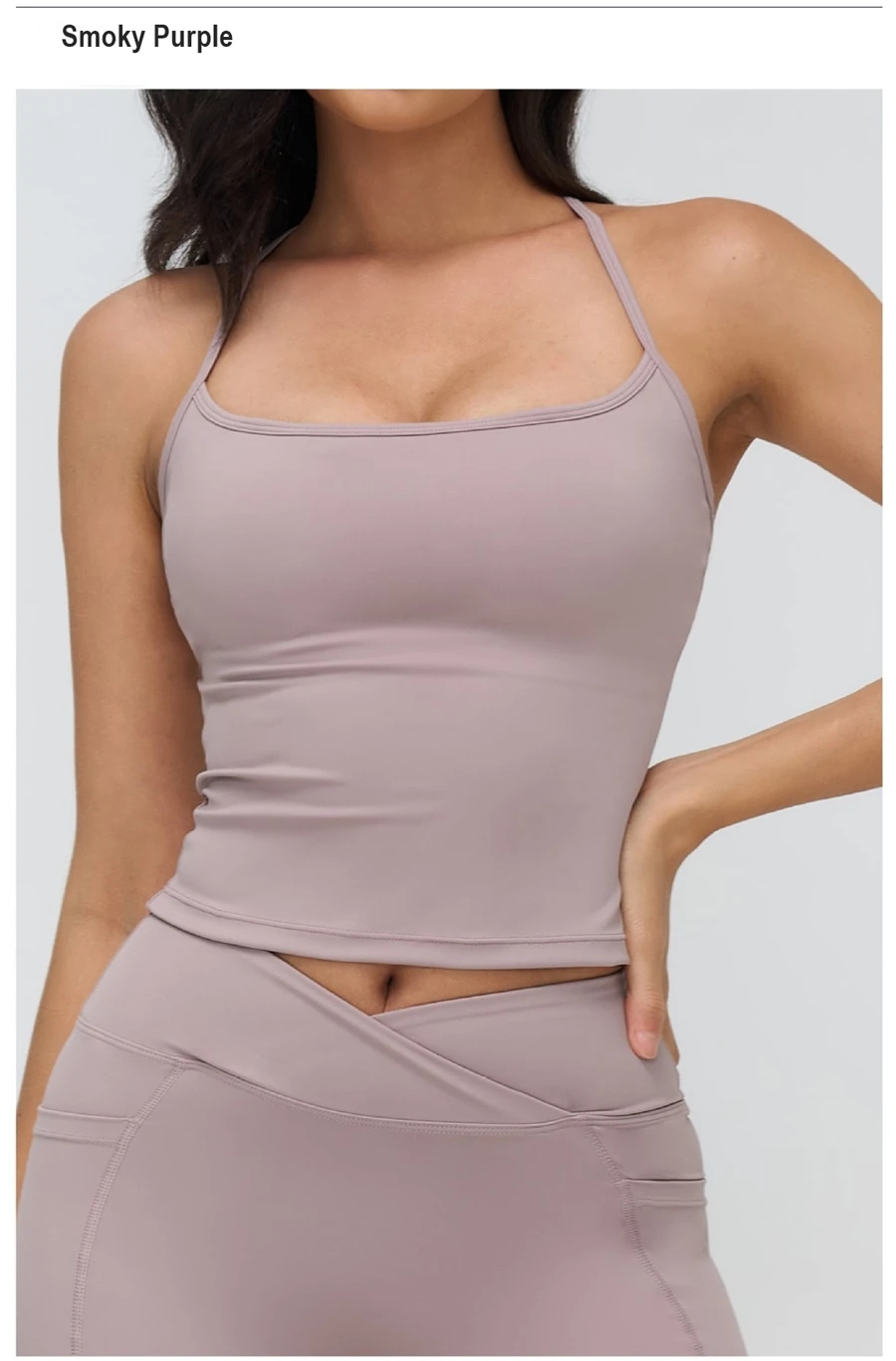 Longline yoga tank top with body shaping fit for women-smoky purple