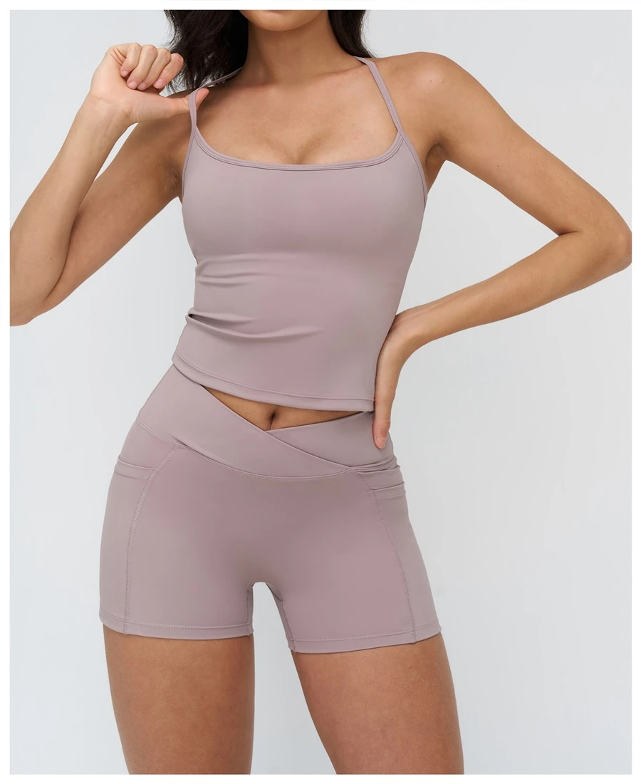 Women's fitness tank top with removable padded cups and four way stretch fabric-smoky purple
