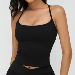 Women's second skin racerback yoga tank top with removable pads for fitness-front