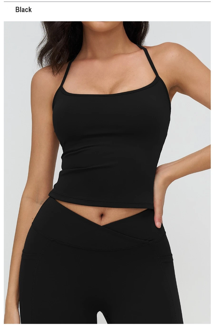 Longline yoga tank top with body shaping fit for women-black