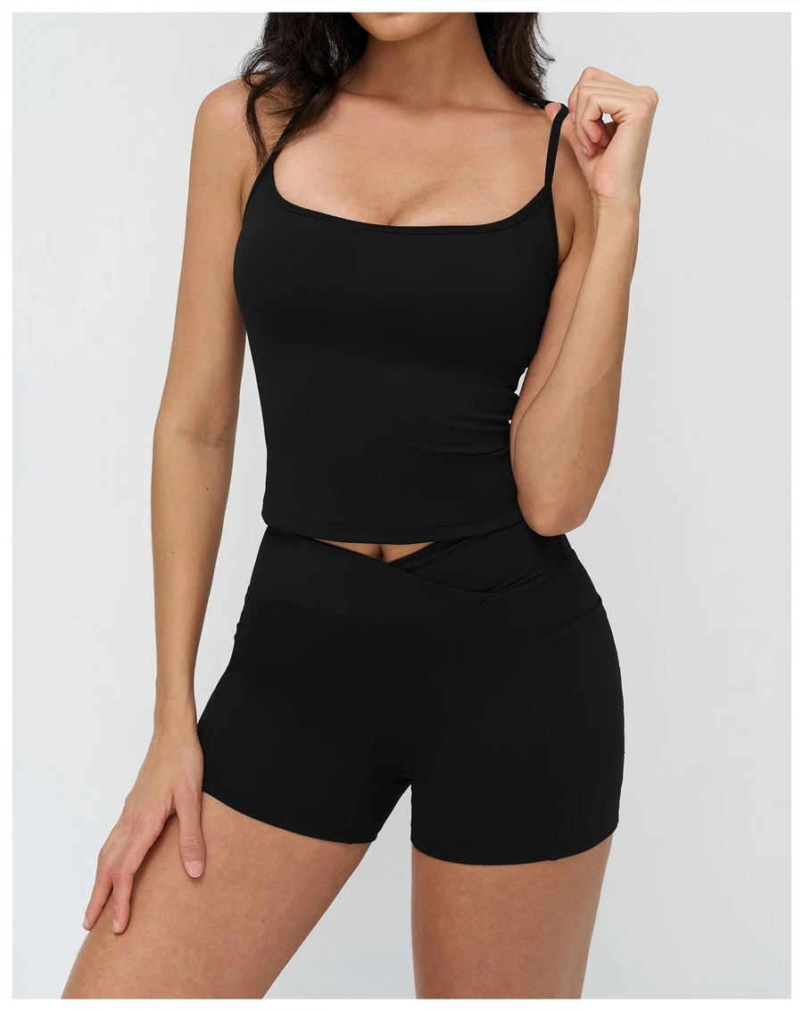 Longline yoga tank top with body shaping fit for women-black matching set